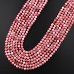 AA Natural Rhodochrosite 3mm 4mm 5mm Faceted Round Beads Micro Laser Diamond Cut Genuine Red Pink Gemstone 15.5" Strand