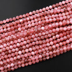 AA Natural Rhodochrosite 3mm 4mm 5mm Faceted Round Beads Micro Laser Diamond Cut Genuine Red Pink Gemstone 15.5" Strand
