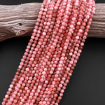 AA Natural Rhodochrosite 3mm 4mm 5mm Faceted Round Beads Micro Laser Diamond Cut Genuine Red Pink Gemstone 15.5" Strand