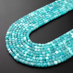 AAA Natural Peruvian Blue Amazonite Faceted 2mm 3mm Cube Square Beads Translucent Gemstone 15.5" Strand