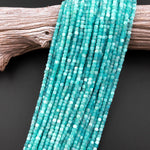 AAA Natural Peruvian Blue Amazonite Faceted 2mm 3mm Cube Square Beads Translucent Gemstone 15.5" Strand