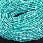 AAA Natural Peruvian Blue Amazonite Faceted 2mm 3mm Cube Square Beads Translucent Gemstone 15.5" Strand