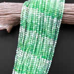 Micro Faceted Natural Australian Green Chrysoprase Faceted Round 2mm 4mm 5mm Beads Diamond Cut Gemstone Beads 15.5" Strand