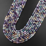 AAA Sparkling Natural Rainbow Fluorite Faceted 3mm 4mm 5mm Round Beads Purple Green Gemstone 15.5" Strand