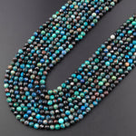 Natural Chrysocolla Azurite 3mm 4mm Faceted Round Beads Laser Diamond Cut Blue Gemstone 15.5" Strand