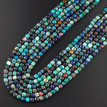 Natural Chrysocolla Azurite Faceted 4mm 5mm Cube Dice Square Beads Micro Faceted Laser Diamond Cut 15.5" Strand