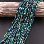 Natural Chrysocolla Azurite Faceted 4mm 5mm Cube Dice Square Beads Micro Faceted Laser Diamond Cut 15.5" Strand