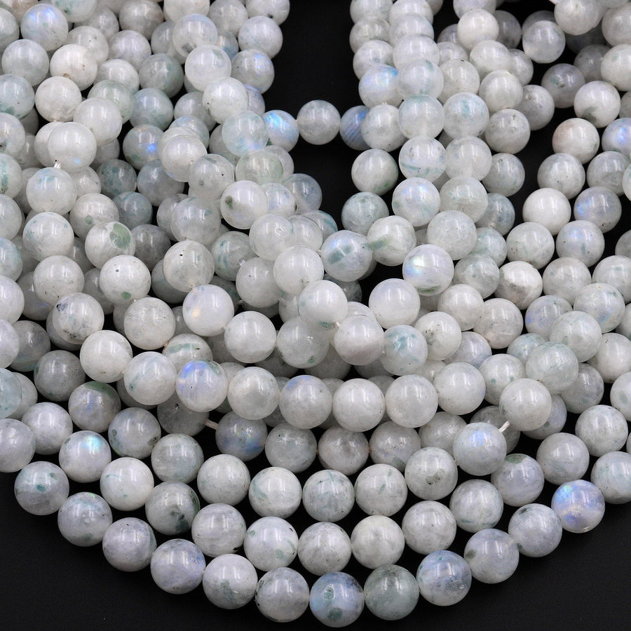 Natural Rainbow Moonstone 4mm 6mm 8mm 12mm Round Beads Tinted Green Color 15.5" Strand