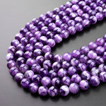 Natural Cape Amethyst Beads 4mm 6mm 8mm 10mm 12mm Round Beads White Stripes 15.5" Strand