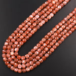 AAA Natural Sunstone Micro Faceted 5mm Cube Dice Square Beads 15.5" Strand