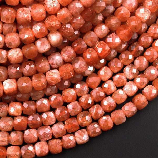 AAA Natural Sunstone Micro Faceted 5mm Cube Dice Square Beads 15.5" Strand