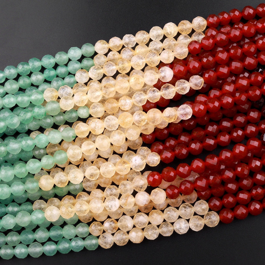 Faceted Natural Chakra 4mm 6mm 8mm Beads Gemstone Amethyst Lapis Apatite Aventurine Citrine Red Carnelian Garnet Rock Quartz 15.5" Strand