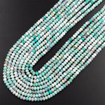 Peruvian Amazonite Faceted 3mm 4mm Rondelle Beads Micro Diamond Cut Natural Sea Blue Green Gemstone 15.5" Strand