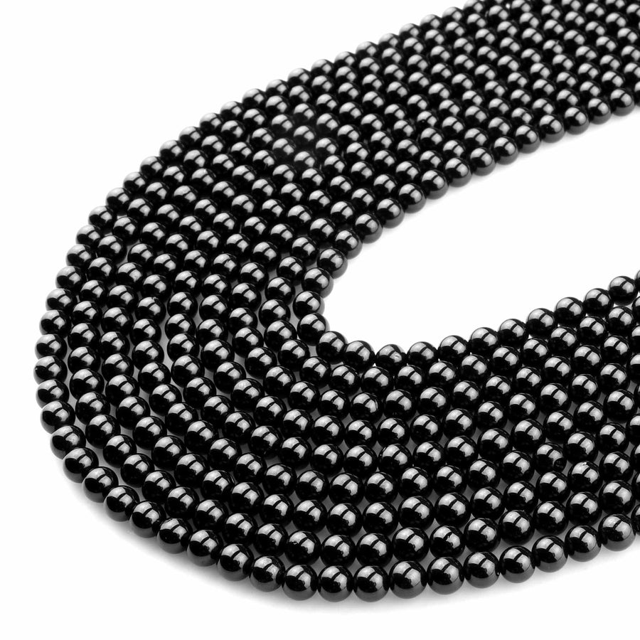 AAA Genuine Natural Black Spinel 2mm 4mm 6mm 8mm 10mm Smooth Round Beads Gemstone 15.5" Strand