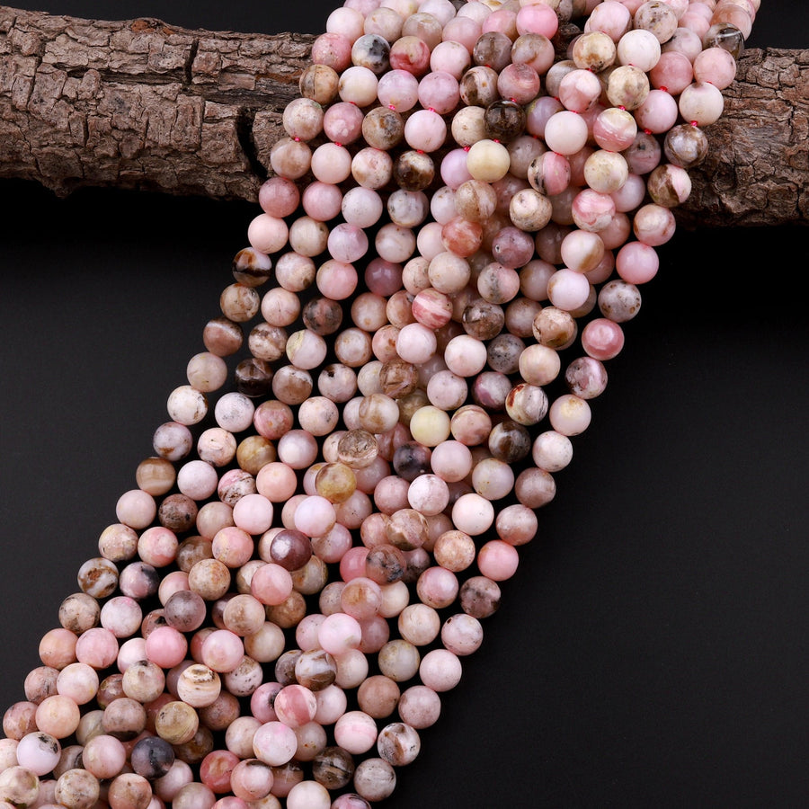 Natural Peruvian Pink Opal 6mm 8mm Round Beads 15.5" Strand