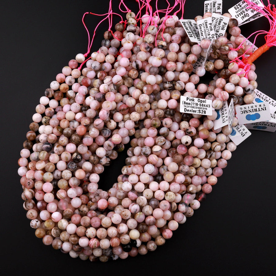 Natural Peruvian Pink Opal 6mm 8mm Round Beads 15.5" Strand