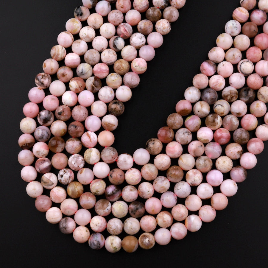 Natural Peruvian Pink Opal 6mm 8mm Round Beads 15.5" Strand