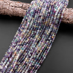 AAA Sparkling Natural Rainbow Fluorite Faceted 3mm 4mm 5mm Round Beads Purple Green Gemstone 15.5" Strand