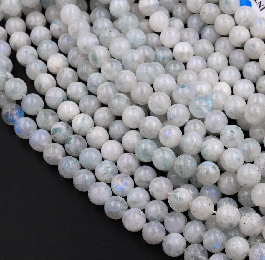 Natural Rainbow Moonstone 4mm 6mm 8mm 12mm Round Beads Tinted Green Color 15.5" Strand
