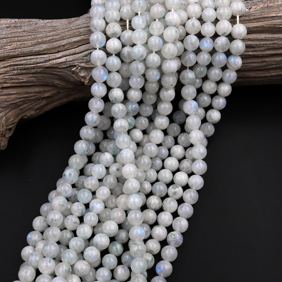 Natural Rainbow Moonstone 4mm 6mm 8mm 12mm Round Beads Tinted Green Color 15.5" Strand