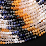 Micro Faceted Multicolor Mixed Gemstone Round Beads 4mm Gradient Yellow Creamy White Blue Shades 15.5" Strand