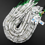 Faceted Natural Ice Mountain Jade 7mm 8mm Cube Beads 15.5" Strand