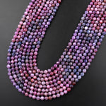Genuine Natural Blue Pink Ruby Gemstone Micro Faceted 3mm 4mm 5mm Round Beads 15.5" Strand