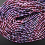 Genuine Natural Blue Pink Ruby Gemstone Micro Faceted 3mm 4mm 5mm Round Beads 15.5" Strand