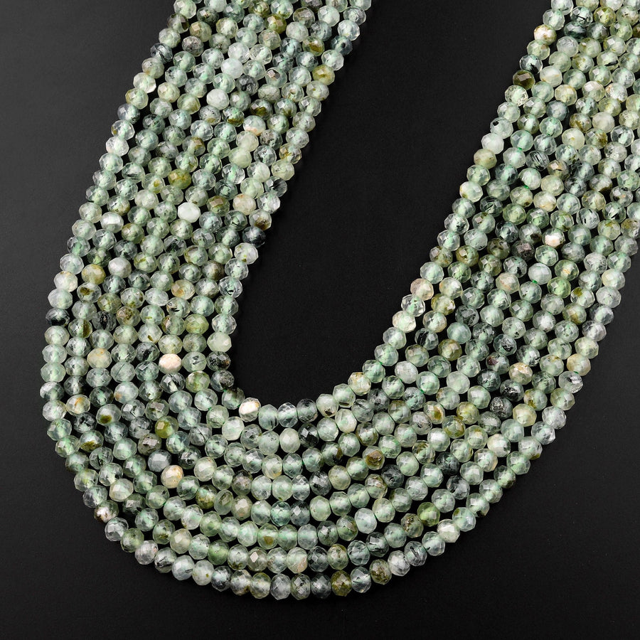 Micro Faceted Natural Green Prehnite Rondelle Beads 3mm 4mm 6mm 15.5" Strand