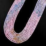 Micro Faceted Natural Multicolor Blue Aquamarine Pink Morganite 4mm Rondelle Beads 15.5" Strand