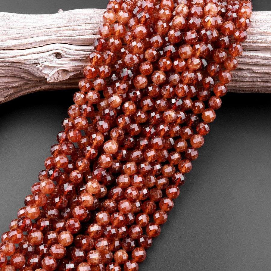Natural Orange Hessonite Garnet Faceted 4mm 6mm 8mm Round Beads 15.5" Strand