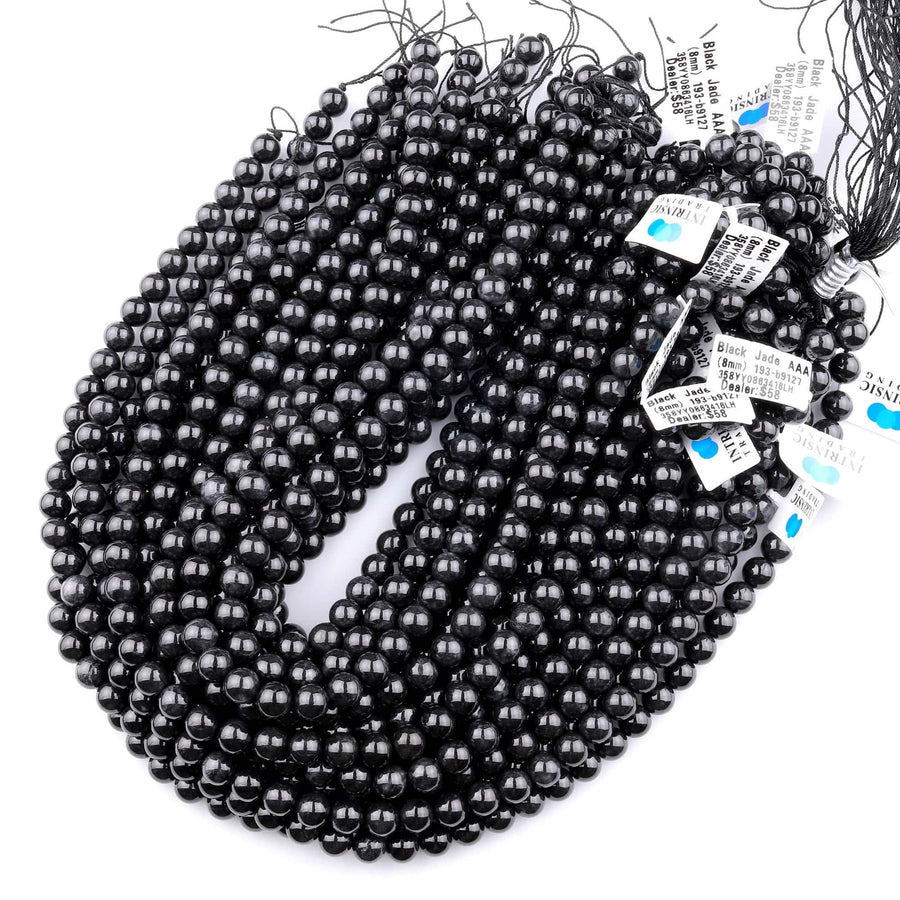 From Burma Stunning Natural Burmese Black Jade Round Beads 4mm 6mm 8mm 10mm 15.5" Strand