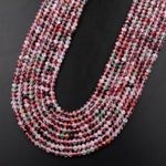 AAA Natural Strawberry Quartz Faceted 3mm 4mm Rondelle Beads Micro Laser Cut Pink Green Gemstone 15.5" Strand