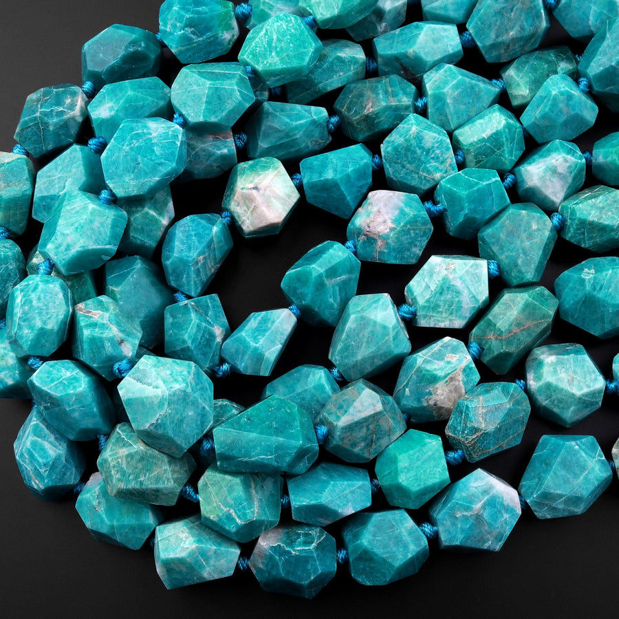 Natural Russian Amazonite Beads Chunky Large Faceted Freeform Nuggets 15.5" Strand