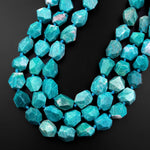 Natural Russian Amazonite Beads Chunky Large Faceted Freeform Nuggets 15.5" Strand
