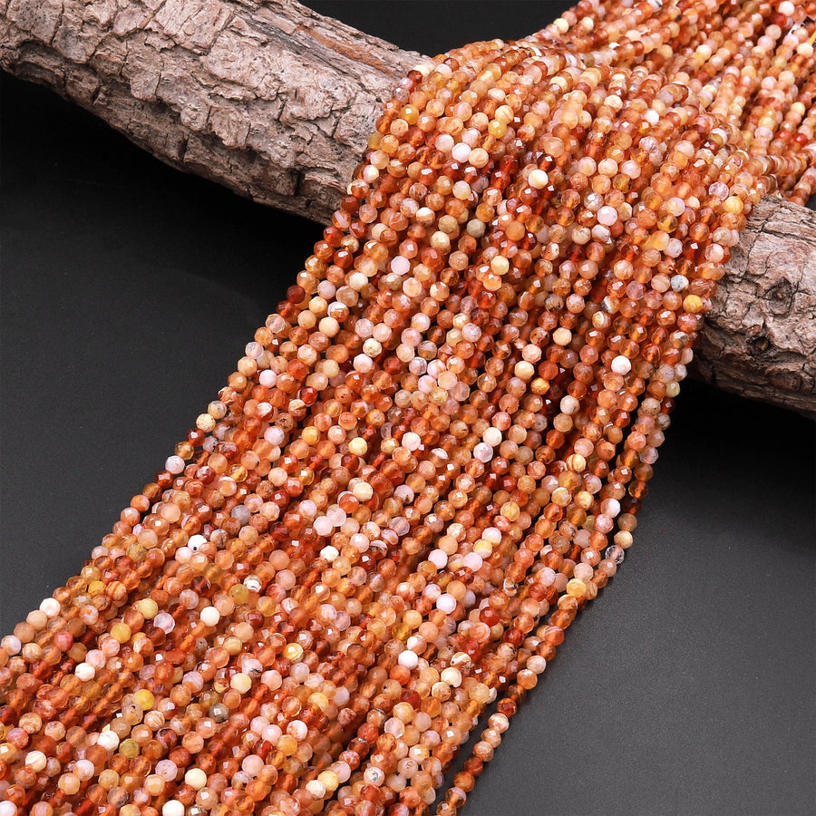 AAA Faceted Natural Orange Yellow Brandy Opal 3mm 4mm 5mm Round Beads Extra Gemmy 15.5" Strand
