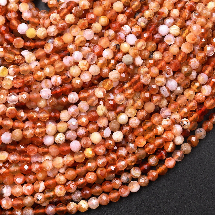 AAA Faceted Natural Orange Yellow Brandy Opal 3mm 4mm 5mm Round Beads Extra Gemmy 15.5" Strand