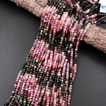 Natural Multicolor Green Pink Tourmaline Faceted 4mm Cube Beads Gemstone 15.5" Strand