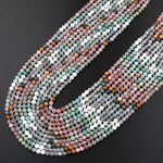 Micro Faceted Multicolor Mixed Gemstone Round Beads 3mm 4mm Amazonite Sunstone Aquamarine 15.5" Strand