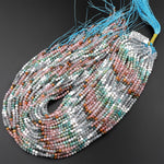 Micro Faceted Multicolor Mixed Gemstone Round Beads 3mm 4mm Amazonite Sunstone Aquamarine 15.5" Strand