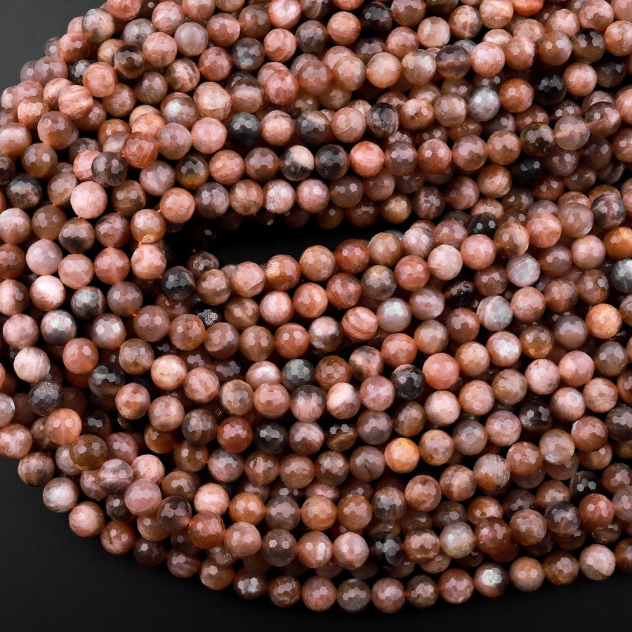 Faceted Natural Black Sunstone 6mm 8mm 10mm Round Beads 15.5" Strand