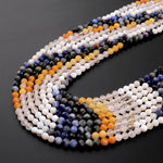 Micro Faceted Multicolor Mixed Gemstone Round Beads 4mm Gradient Yellow Creamy White Blue Shades 15.5" Strand