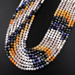 Micro Faceted Multicolor Mixed Gemstone Round Beads 4mm Gradient Yellow Creamy White Blue Shades 15.5" Strand