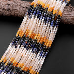 Micro Faceted Multicolor Mixed Gemstone Round Beads 4mm Gradient Yellow Creamy White Blue Shades 15.5" Strand
