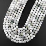 Faceted Natural Ice Mountain Jade 7mm 8mm Cube Beads 15.5" Strand