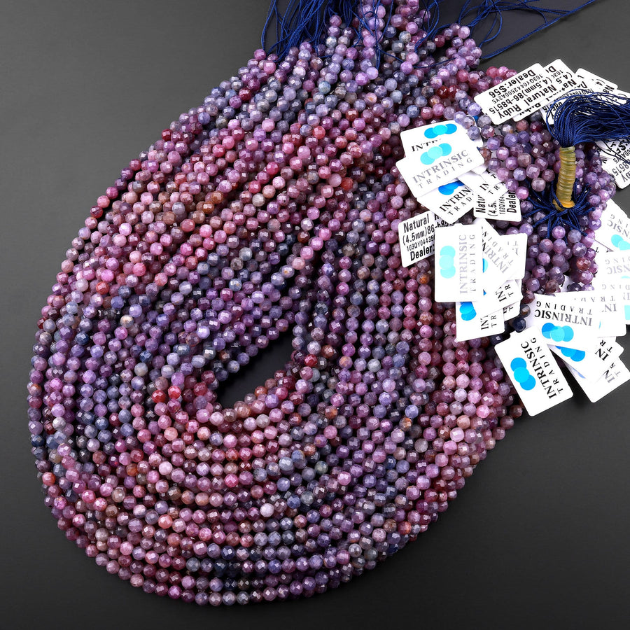 Genuine Natural Blue Pink Ruby Gemstone Micro Faceted 3mm 4mm 5mm Round Beads 15.5" Strand