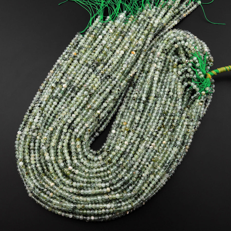 Micro Faceted Natural Green Prehnite Rondelle Beads 3mm 4mm 6mm 15.5" Strand