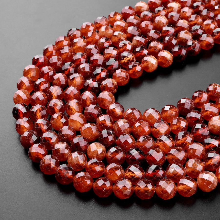 Natural Orange Hessonite Garnet Faceted 4mm 6mm 8mm Round Beads 15.5" Strand