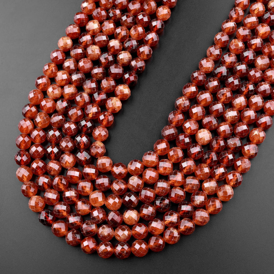 Natural Orange Hessonite Garnet Faceted 4mm 6mm 8mm Round Beads 15.5" Strand