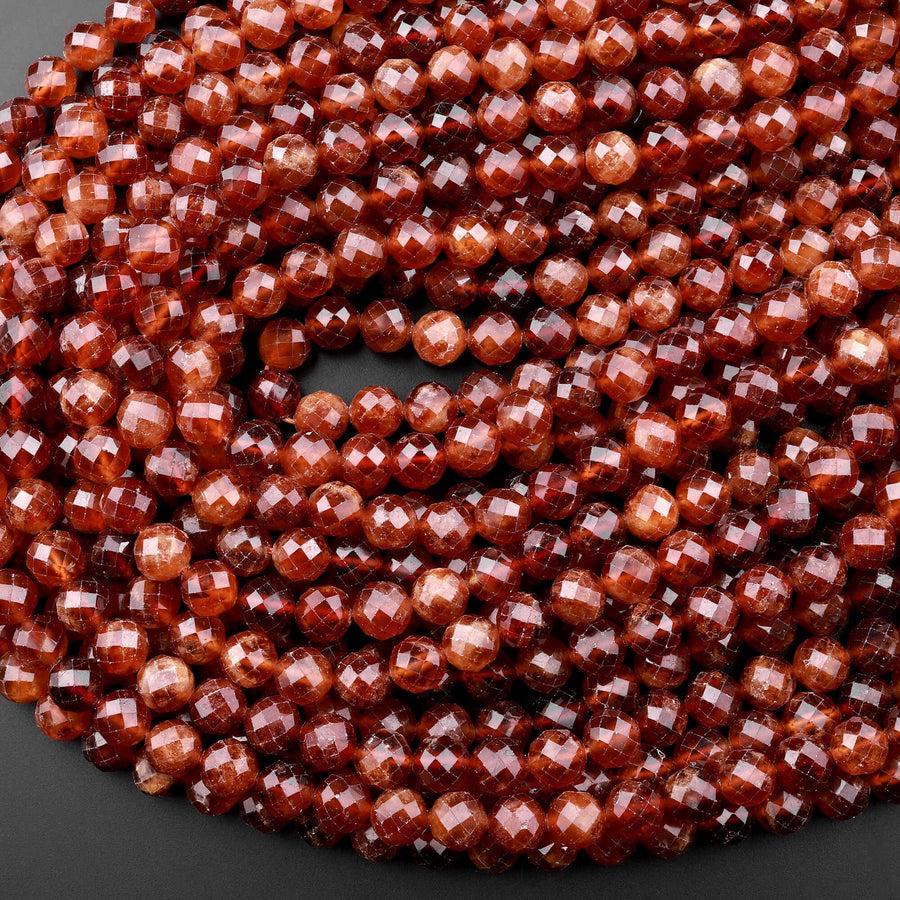 Natural Orange Hessonite Garnet Faceted 4mm 6mm 8mm Round Beads 15.5" Strand